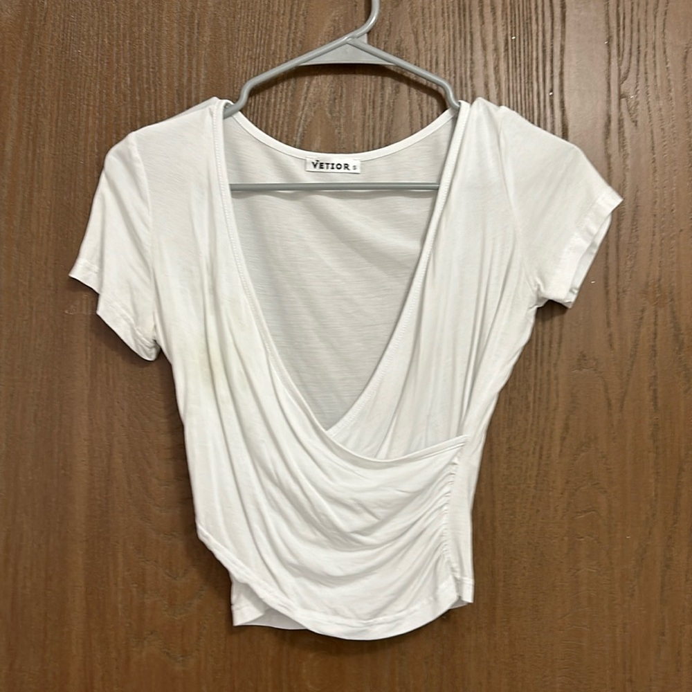 White V-Neck Crop Top